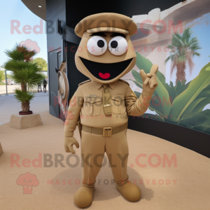 Tan Soldier mascot costume character dressed with a Bikini and Tie pins