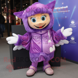 Purple Tooth Fairy mascot costume character dressed with a Windbreaker and Mittens