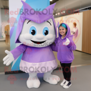 Purple Tooth Fairy mascot costume character dressed with a Windbreaker and Mittens