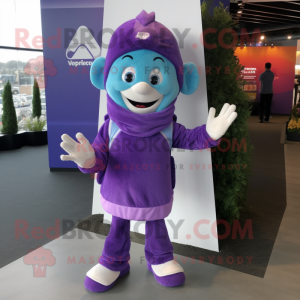 Purple Tooth Fairy mascot costume character dressed with a Windbreaker and Mittens