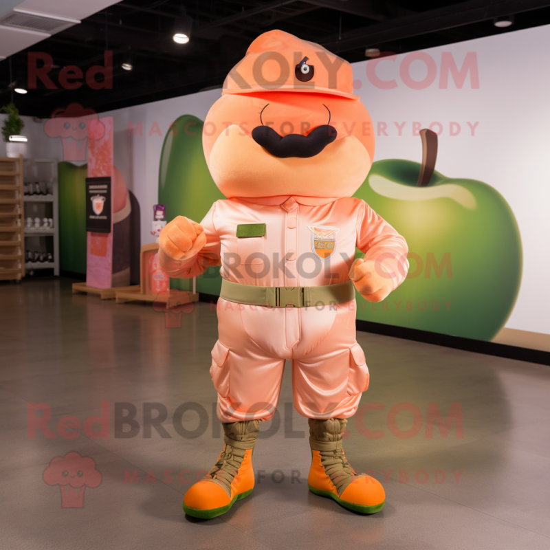 Peach Soldier mascot costume character dressed with a Joggers and Foot pads