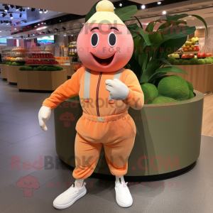 Peach Soldier mascot costume character dressed with a Joggers and Foot pads