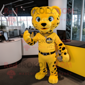 Yellow Jaguar mascot costume character dressed with a V-Neck Tee and Ties