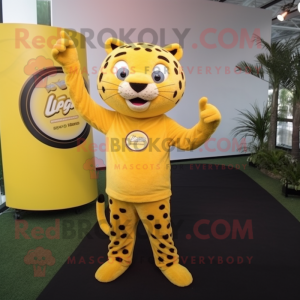 Yellow Jaguar mascot costume character dressed with a V-Neck Tee and Ties