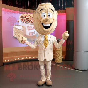 Beige Pop Corn mascot costume character dressed with a Blazer and Necklaces