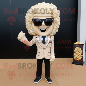 Beige Pop Corn mascot costume character dressed with a Blazer and Necklaces