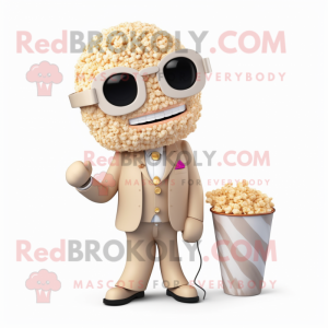 Beige Pop Corn mascot costume character dressed with a Blazer and Necklaces