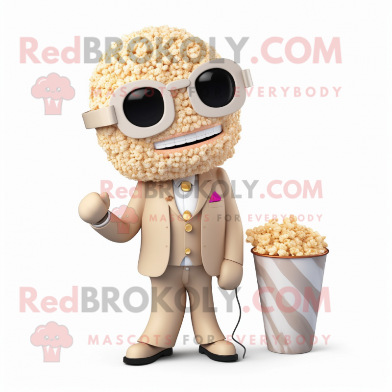 Beige Pop Corn mascot costume character dressed with a Blazer and Necklaces Beige Pop Corn mascot costume character dressed with a Blazer and Necklaces