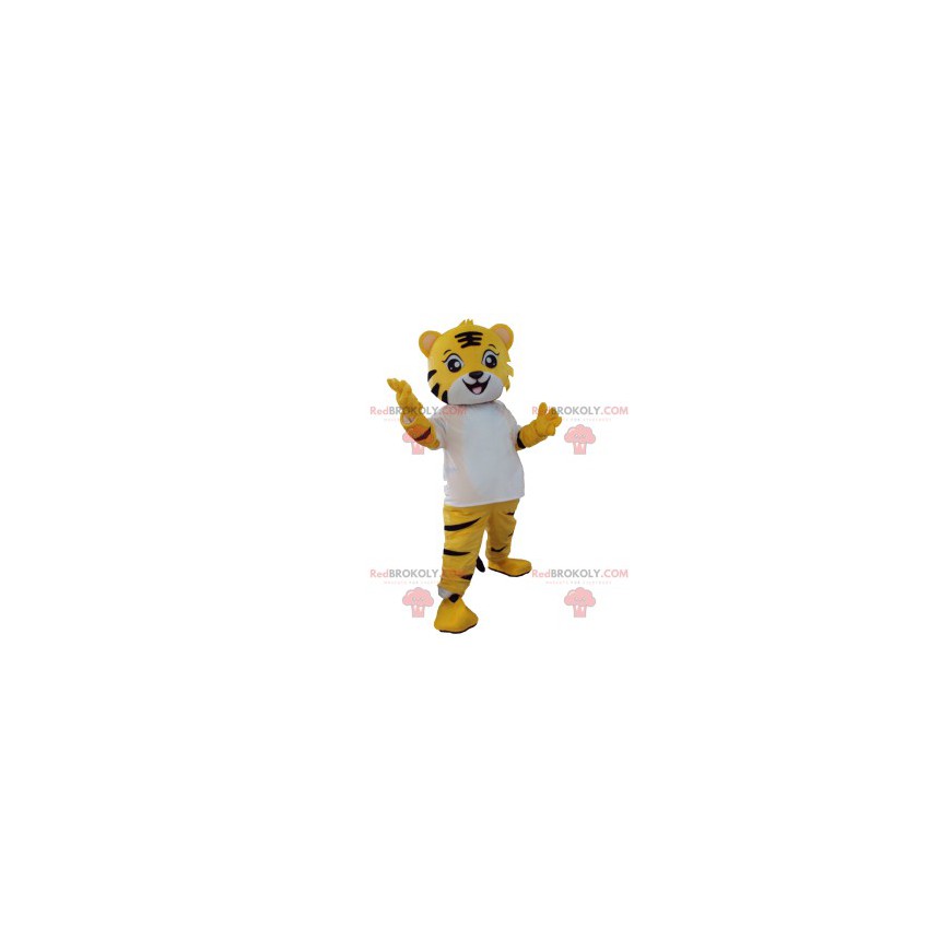 Kleines Tiger Maskottchen mit seinem weißen T-Shirt -