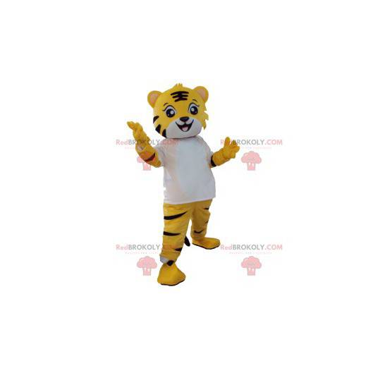 Piccola mascotte tigre con la sua maglietta bianca -
