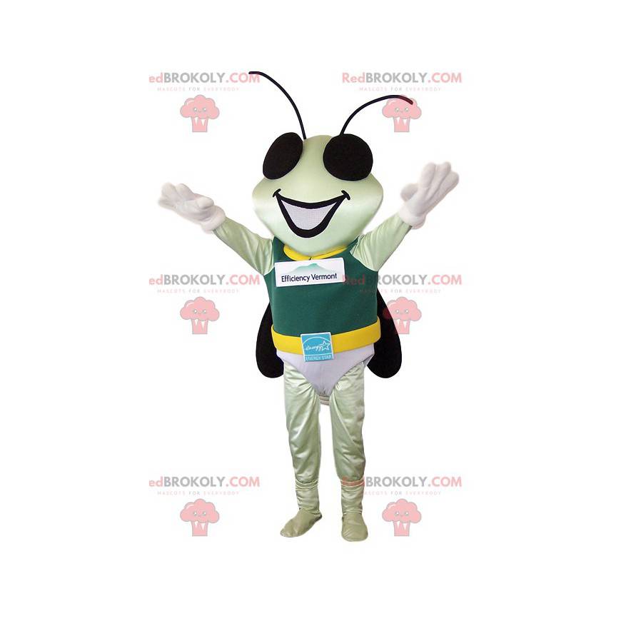 Mascotte piccola mosca con il suo costume da eroe -