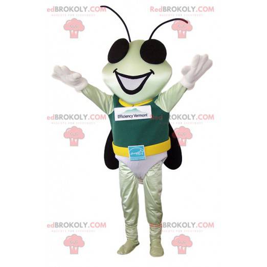 Mascotte piccola mosca con il suo costume da eroe -