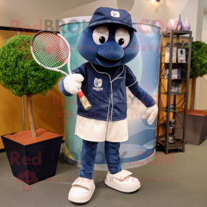 Navy Tennis Racket mascot costume character dressed with a Bootcut Jeans and Earrings