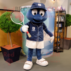Navy Tennis Racket mascot costume character dressed with a Bootcut Jeans and Earrings