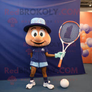 Navy Tennis Racket mascot costume character dressed with a Bootcut Jeans and Earrings