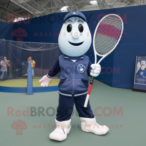 Navy Tennis Racket mascot costume character dressed with a Bootcut Jeans and Earrings
