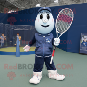 Navy Tennis Racket mascot costume character dressed with a Bootcut Jeans and Earrings