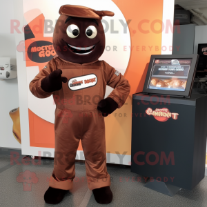 Rust Chocolate Bars mascot costume character dressed with a Jumpsuit and Watches