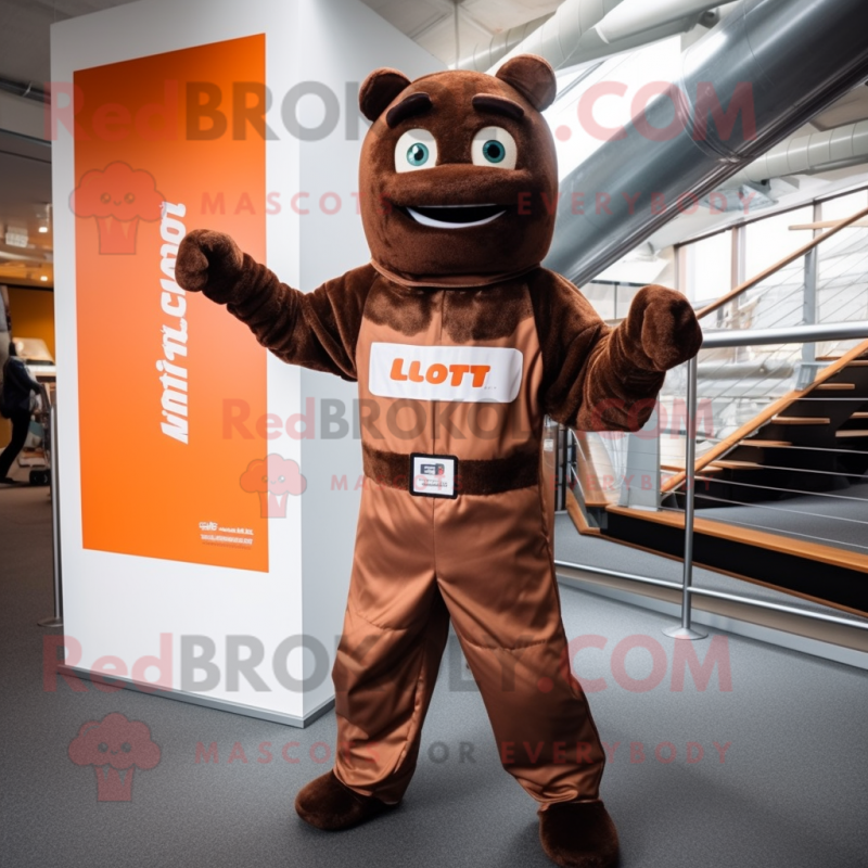 Rust Chocolate Bars mascot costume character dressed with a Jumpsuit and Watches