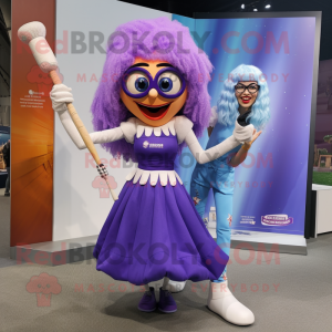 Lavender Knife Thrower mascot costume character dressed with a Midi Dress and Eyeglasses