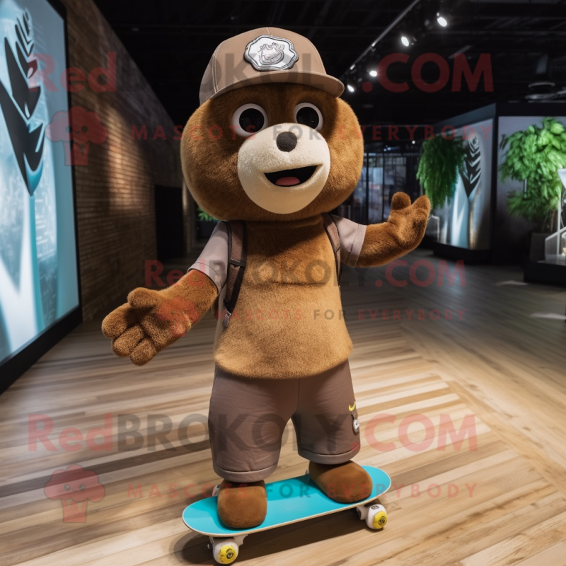 Brown Skateboard mascot costume character dressed with a Romper and Hats Brown Skateboard mascot costume character dressed with a Romper and Hats
