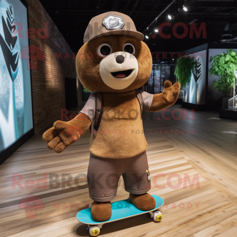 Brown Skateboard mascot costume character dressed with a Romper and Hats