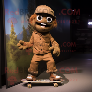 Brown Skateboard mascot costume character dressed with a Romper and Hats