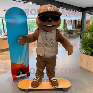 Brown Skateboard mascot costume character dressed with a Romper and Hats