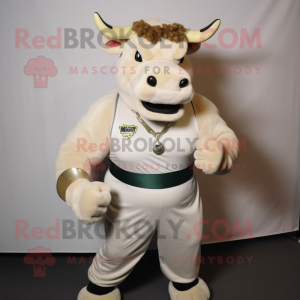 Cream Bull mascot costume character dressed with a Tank Top and Bracelets