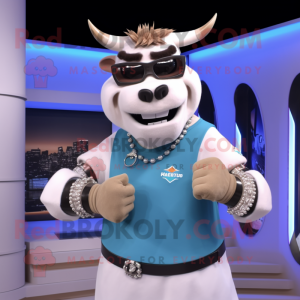 Cream Bull mascot costume character dressed with a Tank Top and Bracelets