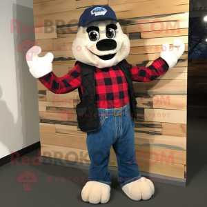 Navy Acrobat mascot costume character dressed with a Flannel Shirt and Mittens