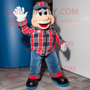 Navy Acrobat mascot costume character dressed with a Flannel Shirt and Mittens