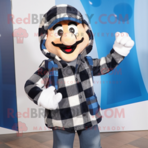 Navy Acrobat mascot costume character dressed with a Flannel Shirt and Mittens