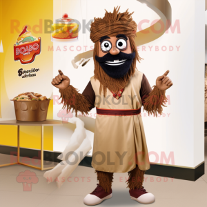 Brown Biryani mascot costume character dressed with a Polo Tee and Anklets