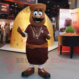 Brown Biryani mascot costume character dressed with a Polo Tee and Anklets