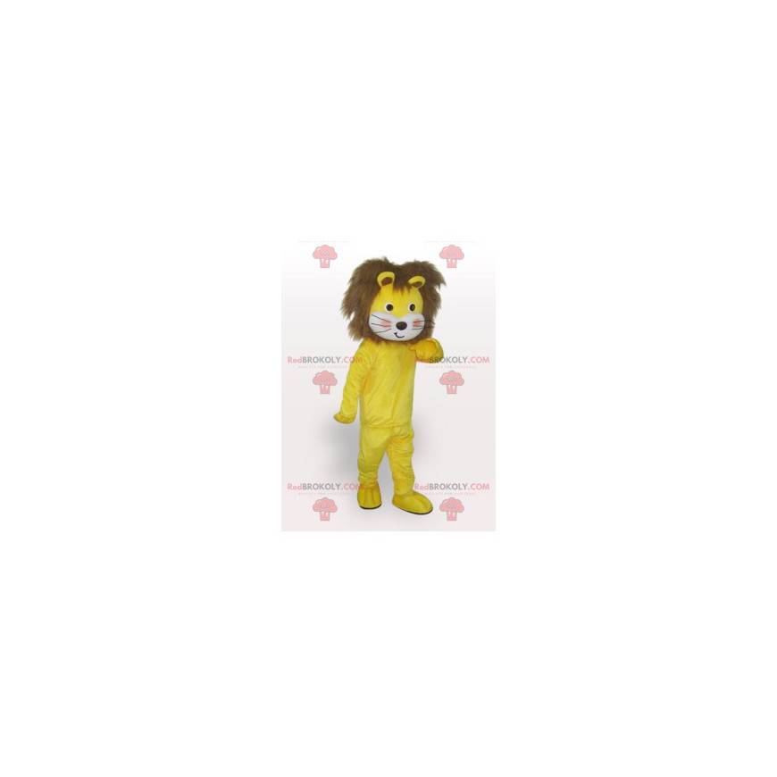 Mascote filhote de leão amarelo e marrom macio e peludo -