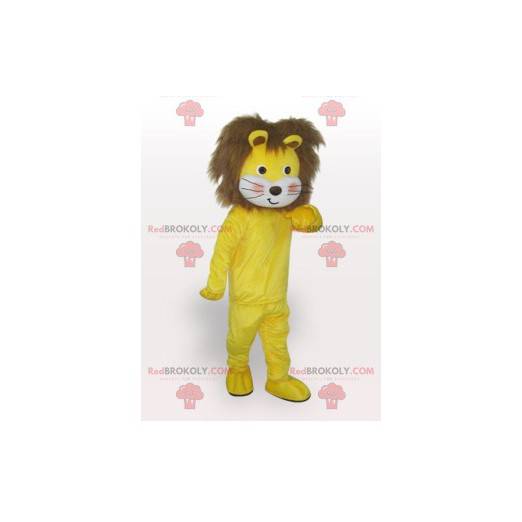 Mascotte giallo e marrone cucciolo di leone morbido e peloso -