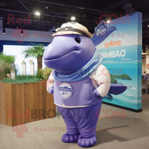 Lavender Humpback Whale mascot costume character dressed with a Rash Guard and Belts
