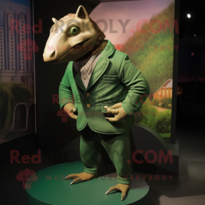 Green Armadillo mascot costume character dressed with a Trousers and Ties