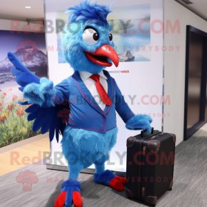 Blue Roosters mascot costume character dressed with a Wrap Dress and Briefcases