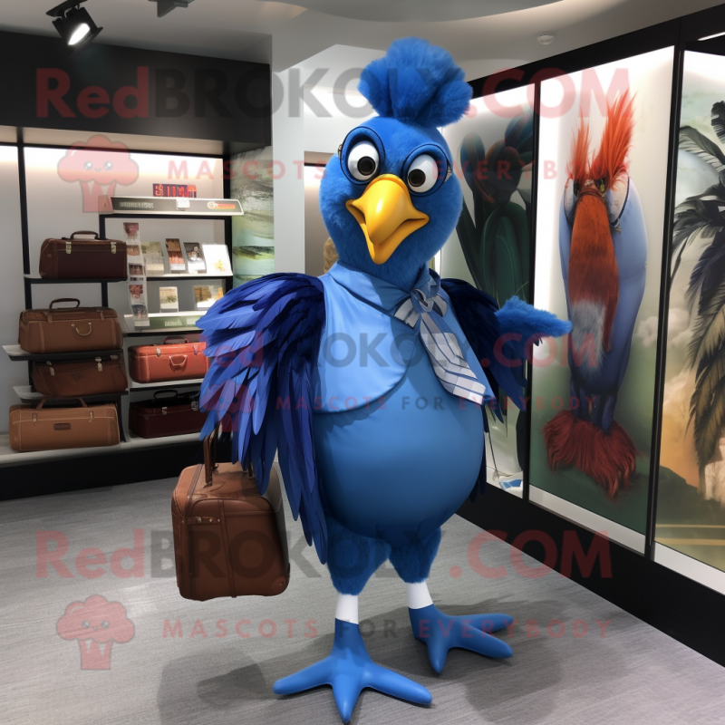 Blue Roosters mascot costume character dressed with a Wrap Dress and Briefcases