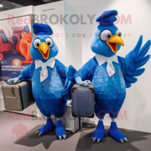 Blue Roosters mascot costume character dressed with a Wrap Dress and Briefcases