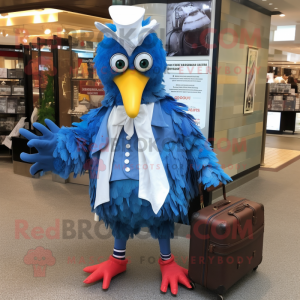 Blue Roosters mascot costume character dressed with a Wrap Dress and Briefcases
