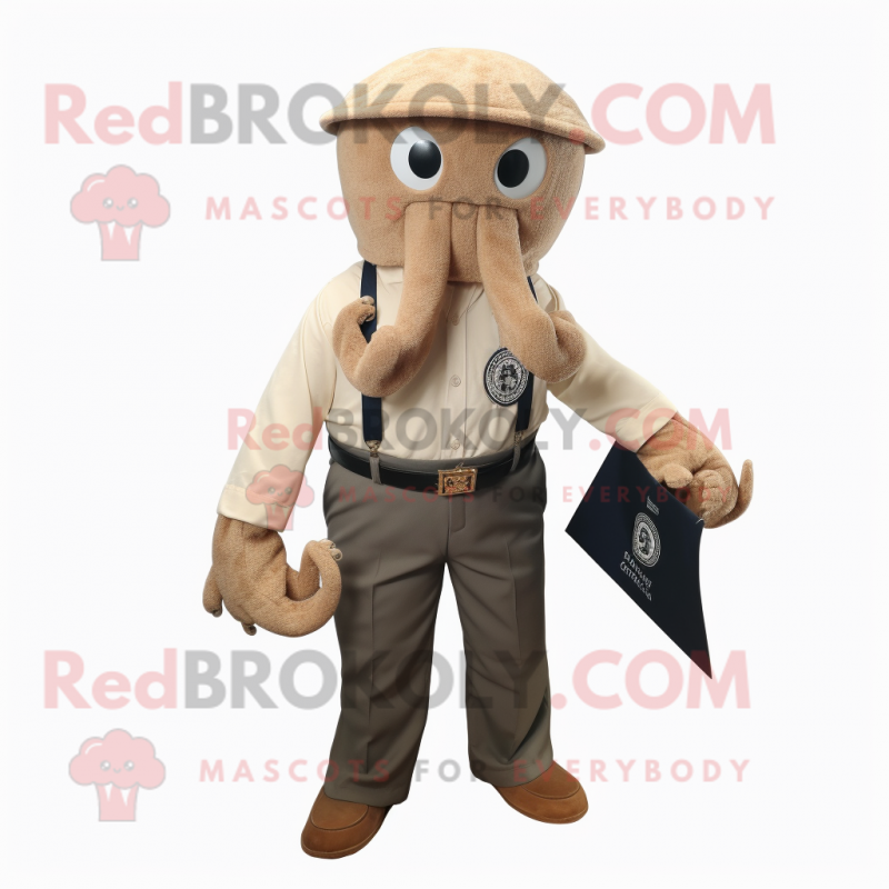 Tan Octopus mascot costume character dressed with a Oxford Shirt and Belts Tan Octopus mascot costume character dressed with a Oxford Shirt and Belts
