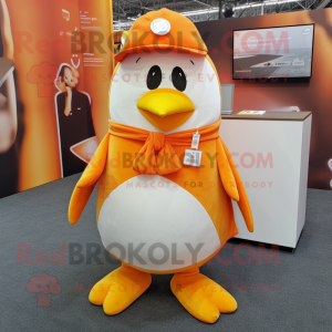 Orange Penguin mascot costume character dressed with a Blouse and Headbands