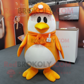 Orange Penguin mascot costume character dressed with a Blouse and Headbands