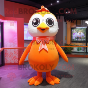 Orange Penguin mascot costume character dressed with a Blouse and Headbands