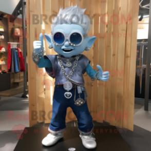 Silver Knife Thrower mascot costume character dressed with a Denim Shorts and Necklaces