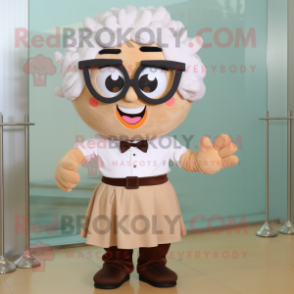 Beige Cupcake mascot costume character dressed with a Dress Shirt and Eyeglasses