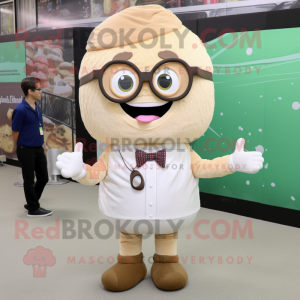 Beige Cupcake mascot costume character dressed with a Dress Shirt and Eyeglasses